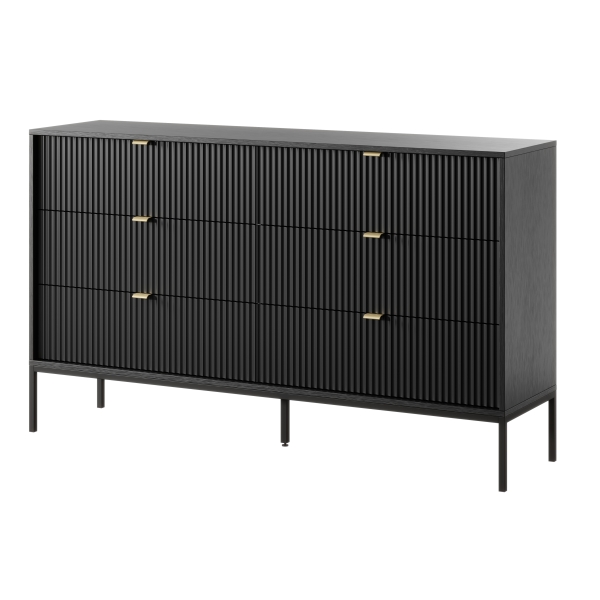 NOWOCZESNA KOMODA RYFLOWANA LAMELO LA8 CZARNY- PÓŁPROFIL